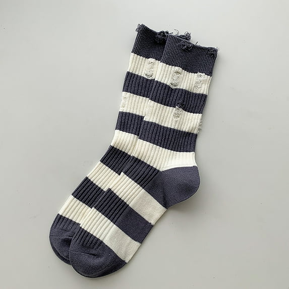 Fnooota Womens Crew Socks, Stripe Running Cotton Mid-Calf Athletic Socks Blue Size Free Size