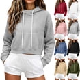 thumbnail image 1 of BXJX Womens Cropped Hoodies, Sports Pullover Drawstring Long Sleeve Fleece Lined Sweatshirts Gray Size S-3XL, 1 of 9