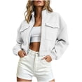 thumbnail image 1 of BXJX Womens Cropped Sweatshirts, Long Sleeve Full Zip Stand Up Collar Fall Outerwear with Pockets White Size L, 1 of 6