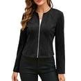 thumbnail image 1 of BXJX Womens Faux Suede Jackets, Full Zip Long Sleeve Casual Crew Neck Womens Fall Outerwear Black Size XL, 1 of 8