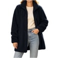 thumbnail image 1 of BXJX Womens Fleece Jackets, Long Sleeve Full Zip Stand Collar Mid Length Warm Outerwear with Pockets Dark Blue Size XL, 1 of 9