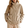 thumbnail image 1 of BXJX Womens Fleece Jackets, Long Sleeve Stripe Stand Collar Zip up Fall Spring Tops Coffee Size L, 1 of 7