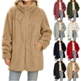 thumbnail image 1 of BXJX Womens Fleece Jackets, Mid Length Stand Collar Full Zip Long Sleeve Warm Outerwear with Pockets Khaki Size S-2XL, 1 of 10
