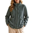 thumbnail image 1 of BXJX Womens Fleece Jackets, Zip up Long Sleeve Stand Collar Stripe Fall Spring Tops Green Size M, 1 of 7