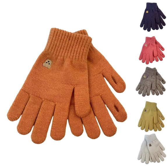 BXJX Womens Gloves, Knitted Warm Touchscreen Solid Color Cold Weather Gloves Orange Size Free Size