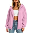 thumbnail image 1 of BXJX Womens Hoodies with Drawstring, Long Sleeve Full Zip Spring Fall Casual Jackets with Pockets Pink Size M, 1 of 8