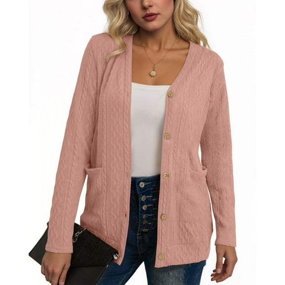 BXJX Womens Jacquard jacket- Open Front Fall Lapel Button Down Trendy Outwear 2025 Pink Size M