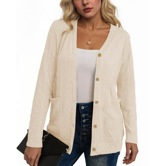BXJX Womens Jacquard jacket- Open Front Lapel Button Down Fall Trendy Outwear 2025 Beige Size S