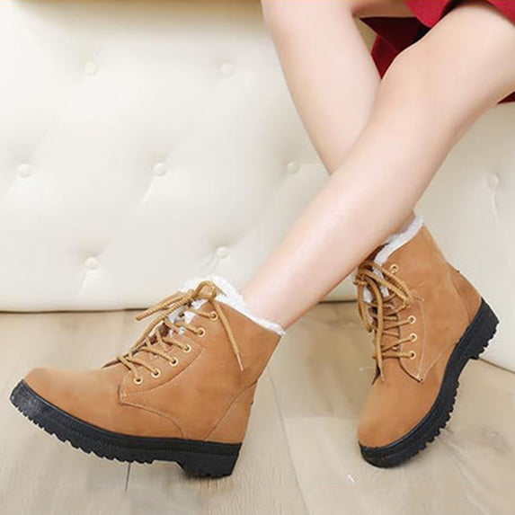 BXJX Womens Mid-Calf Boots, Fleece-Lined Lace-Up Slip Resistant Thermal Winter Shoes Brown Size 10