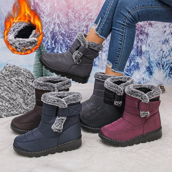 BXJX Womens Mid-Calf Boots, Fleece-Lined Slip Resistant Thermal Pull On Snow Boots Gray Size 9