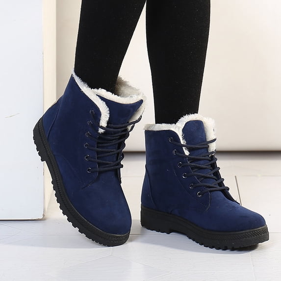 BXJX Womens Mid-Calf Boots, Thermal Lace-Up Fleece-Lined Slip Resistant Winter Shoes Blue Size 10