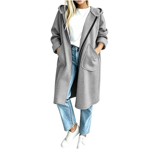 BXJX Womens Mid Length Hoodies, Casual Full Zip Long Sleeve Spring Fall Jackets with Pockets Gray Size M