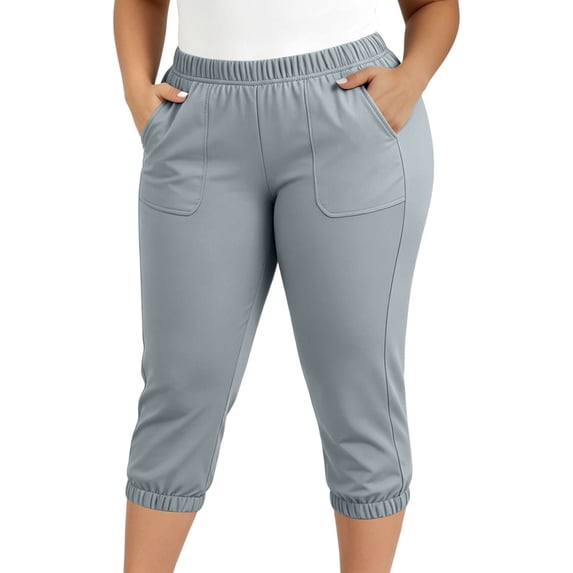 BXJX Womens Plus Size Capris, Daily Elastic Waist Elastic Bottom Summer Capri Pants for Womens Gray Size XL