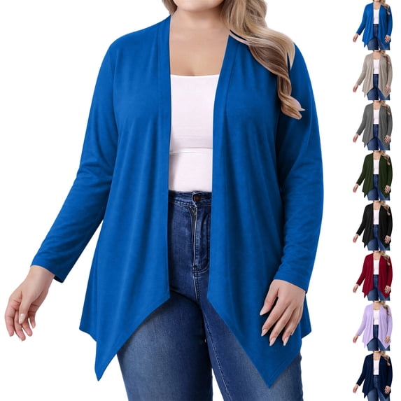BXJX Womens Plus Size Cardigans, Lightweight Long Sleeve Stretchable Open Front Cardigan Sweaters Blue Size XL-5XL