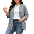 thumbnail image 1 of BXJX Womens Plus Size Cardigans, Lightweight Open Front Stretchable 3/4 Sleeve Cardigan Sweaters with Pockets Gray Size XL-5XL, 1 of 9