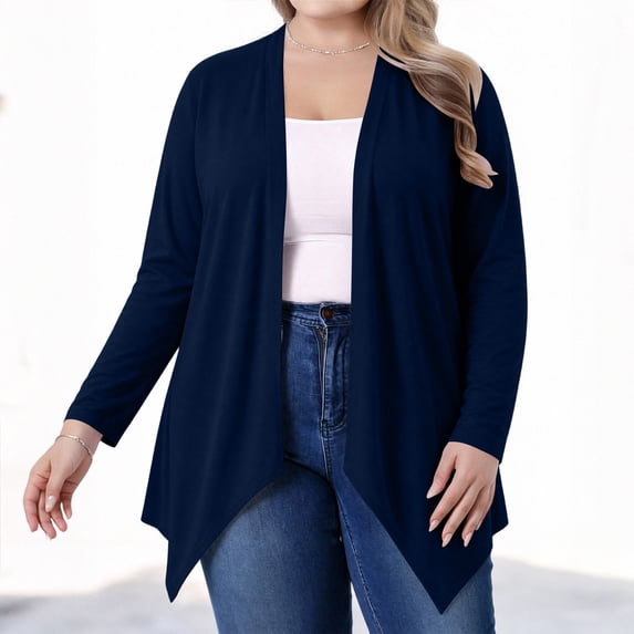 BXJX Womens Plus Size Cardigans, Long Sleeve Open Front Stretchable Lightweight Cardigan Sweaters Navy Size 4XL