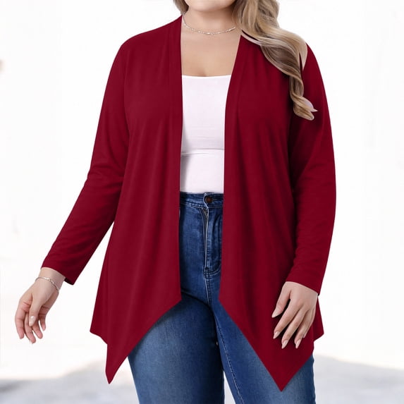 BXJX Womens Plus Size Cardigans, Long Sleeve Open Front Stretchable Lightweight Cardigan Sweaters Red Size 4XL