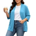 thumbnail image 1 of BXJX Womens Plus Size Cardigans, Open Front Stretchable 3/4 Sleeve Lightweight Cardigan Sweaters with Pockets Blue Size 3XL, 1 of 9