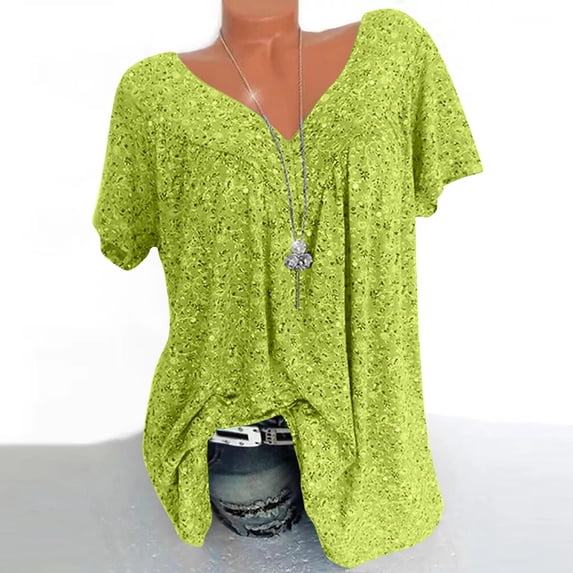BXJX Womens Plus Size Tops Printed V-Neck Short Sleeve Pullover Summer Plus Tops Mint Green Tunic Size M