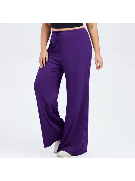Womens Plus Size Yoga Pants, Tummy Control Gym High Waist Wide Leg Workout Pants Purple Size 2XL