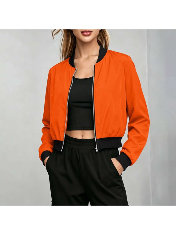 Womens Rain Jackets, Waterproof Long Sleeve Hiking Lightweight Bomber Jackets Orange Size S