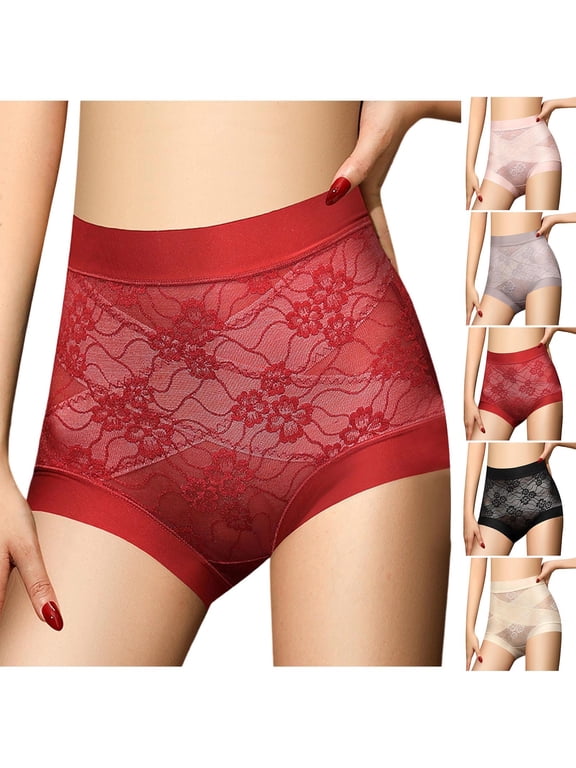 Womens Shapewear Panties, Lace Tummy Control High Waist Womens Underwear Red Size M-XL