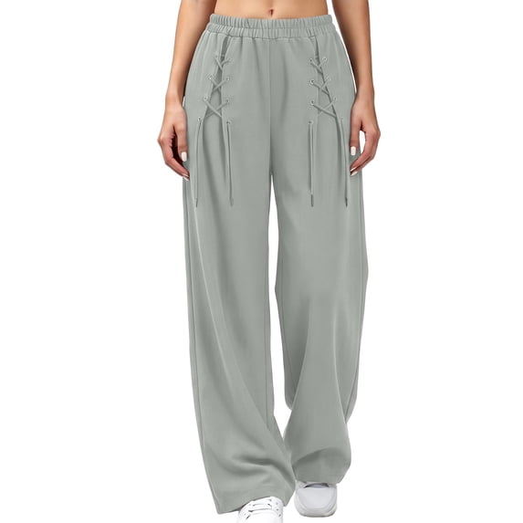 BXJX Womens Straight-leg Sweatpants, Sports Drawstring Decor Elastic Waist Casual Pants with Pockets Gray Size L