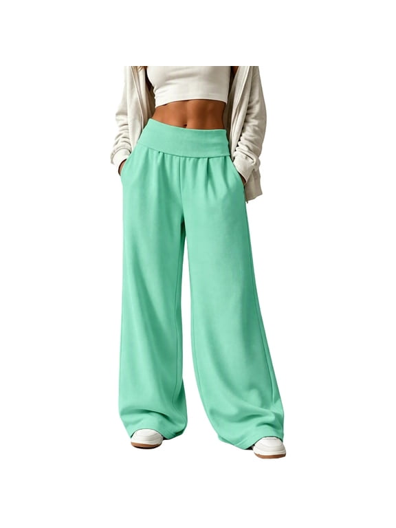 Womens Sweatpants, Elastic Waist Sports Casual Casual Pants with Pockets Mint Green Size 2XL