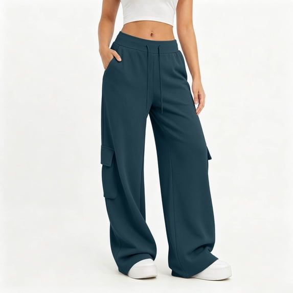 BXJX Womens Sweatpants, Straight Leg Running Elastic Waist Casual Athletic Pants with Pockets Navy Size S