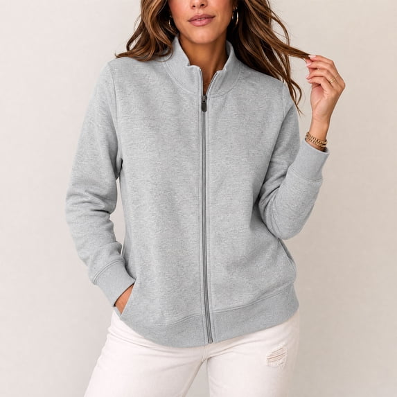BXJX Womens Sweatshirts with Zipper, Running Long Sleeve Stand-up Collar Comfortable Sports Jackets Gray Size M-4XL