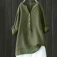thumbnail image 1 of BXJX Womens Tops Long Sleeve V Neck Loose Button Cotton and Linen Summer Blouses for Women Army Green Tunic Size 5XL, 1 of 6