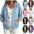 thumbnail image 1 of BXJX Womens Zip up Hoodies, Walking Long Sleeve Spring Fall Drawstring Jackets with Pockets Light Blue Size S-2XL, 1 of 5