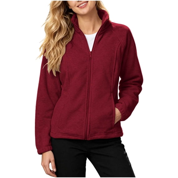 BXJX Womens Zip up Sweatshirts, Stand-up Collar Long Sleeve Casual Spring Fall Sweatshirts with Pockets Wine Size XL