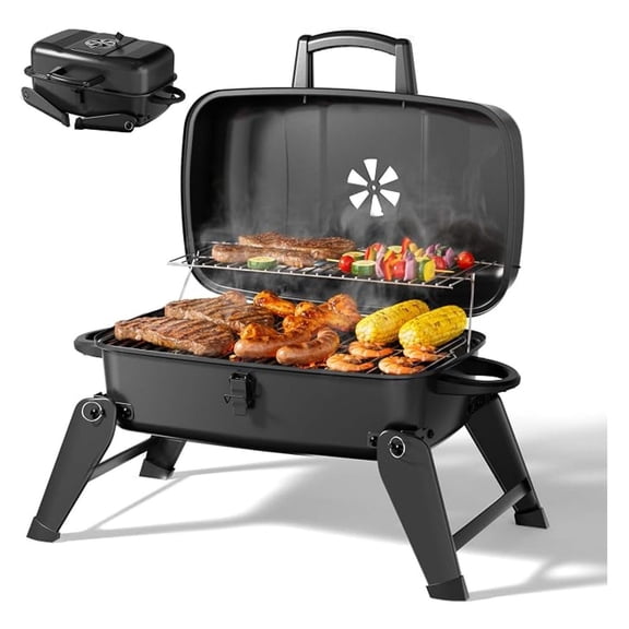 BXRC Portable Charcoal Grill, Foldable Lightweight BBQ Grill with 330 sq.in. Cooking Area and Adjustable Outdoor RV, Hiking, Camping, Patio, Tailgating