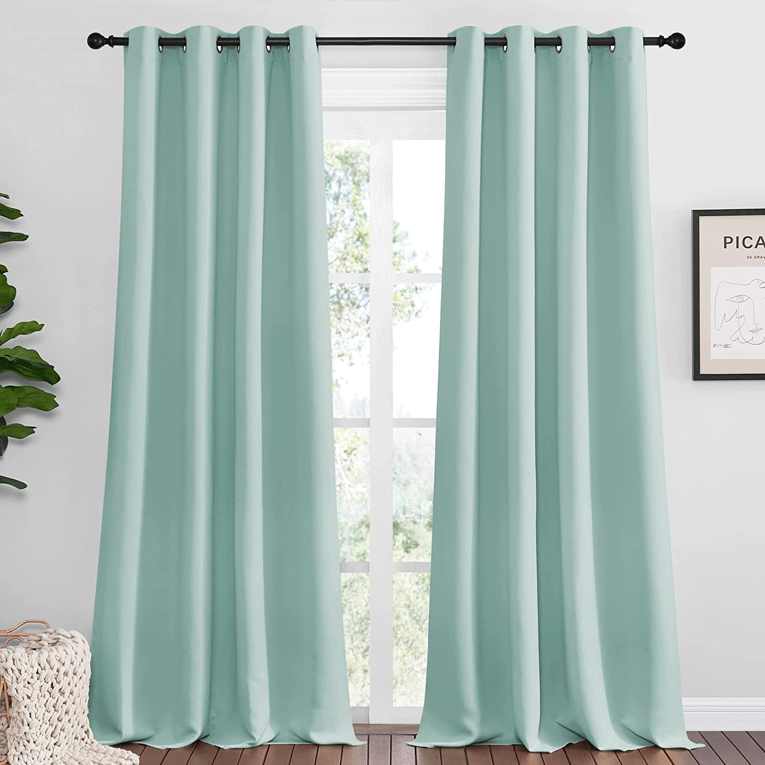 BXSM Aqua Blue Blackout Curtains 108" Long for Office, Dining Room
