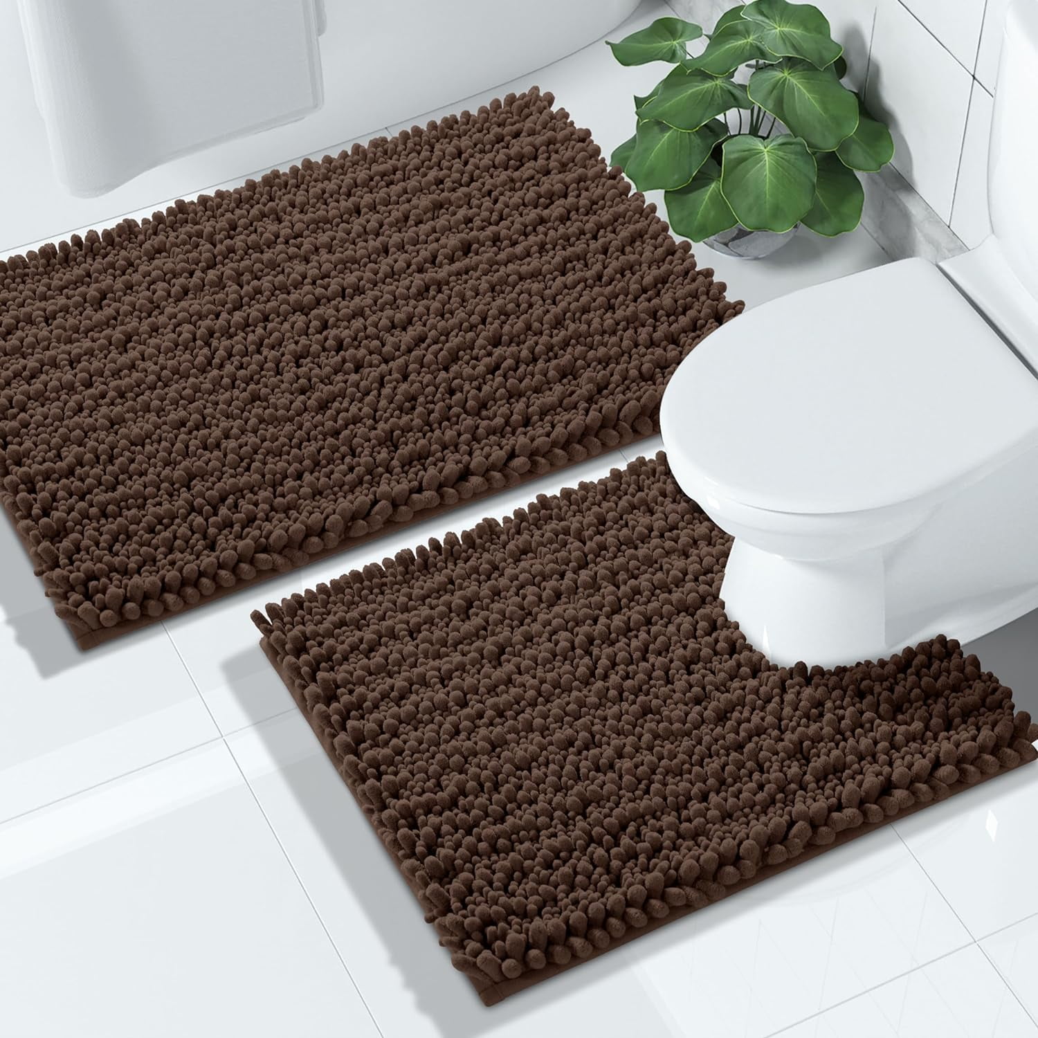 BXSM Bathroom Rugs Sets 2 Piece, Soft Chenille Toilet Rug UShaped
