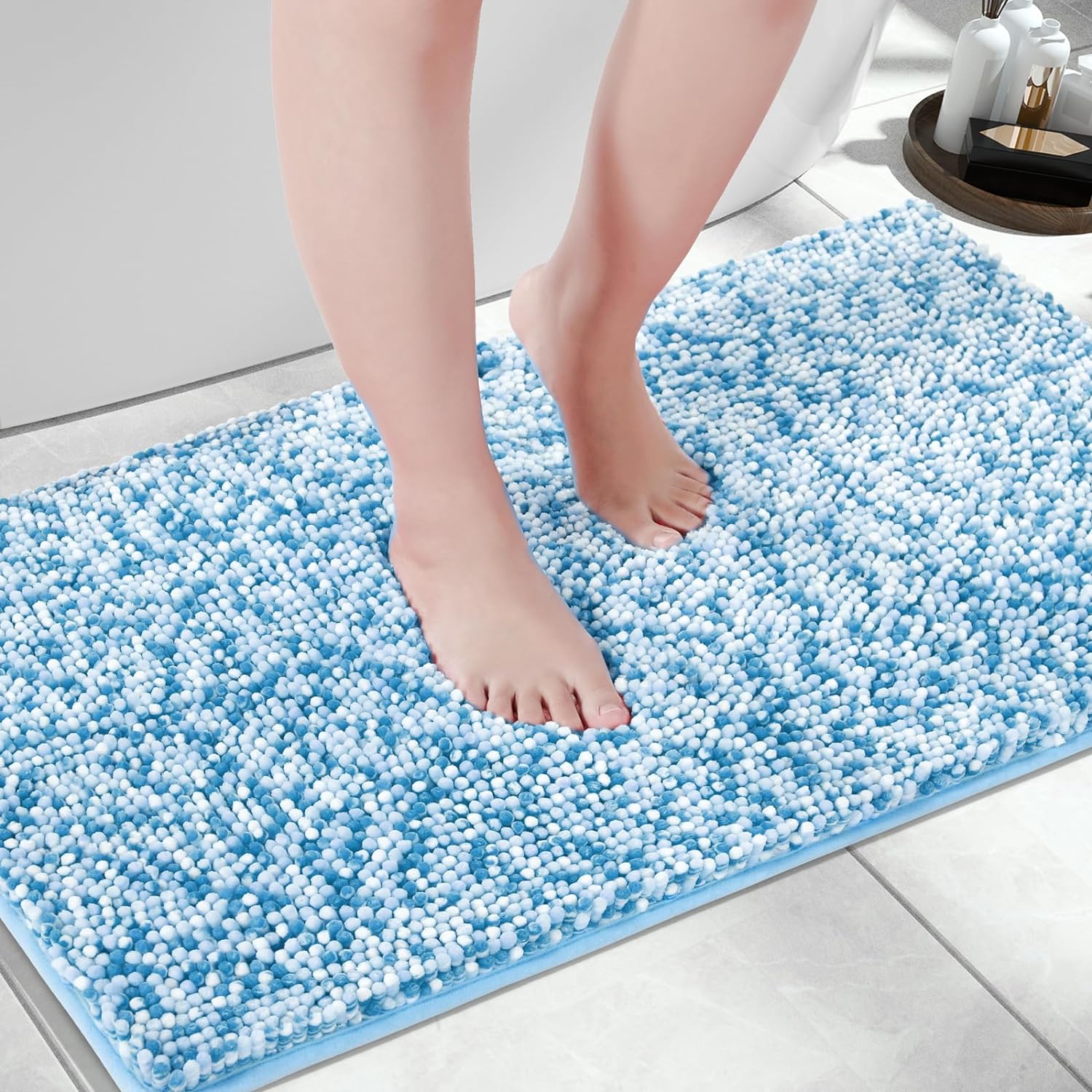 BXSM Luxury Chenille Bathroom Rugs, Fluffy Shaggy Bath Mats Rug Non