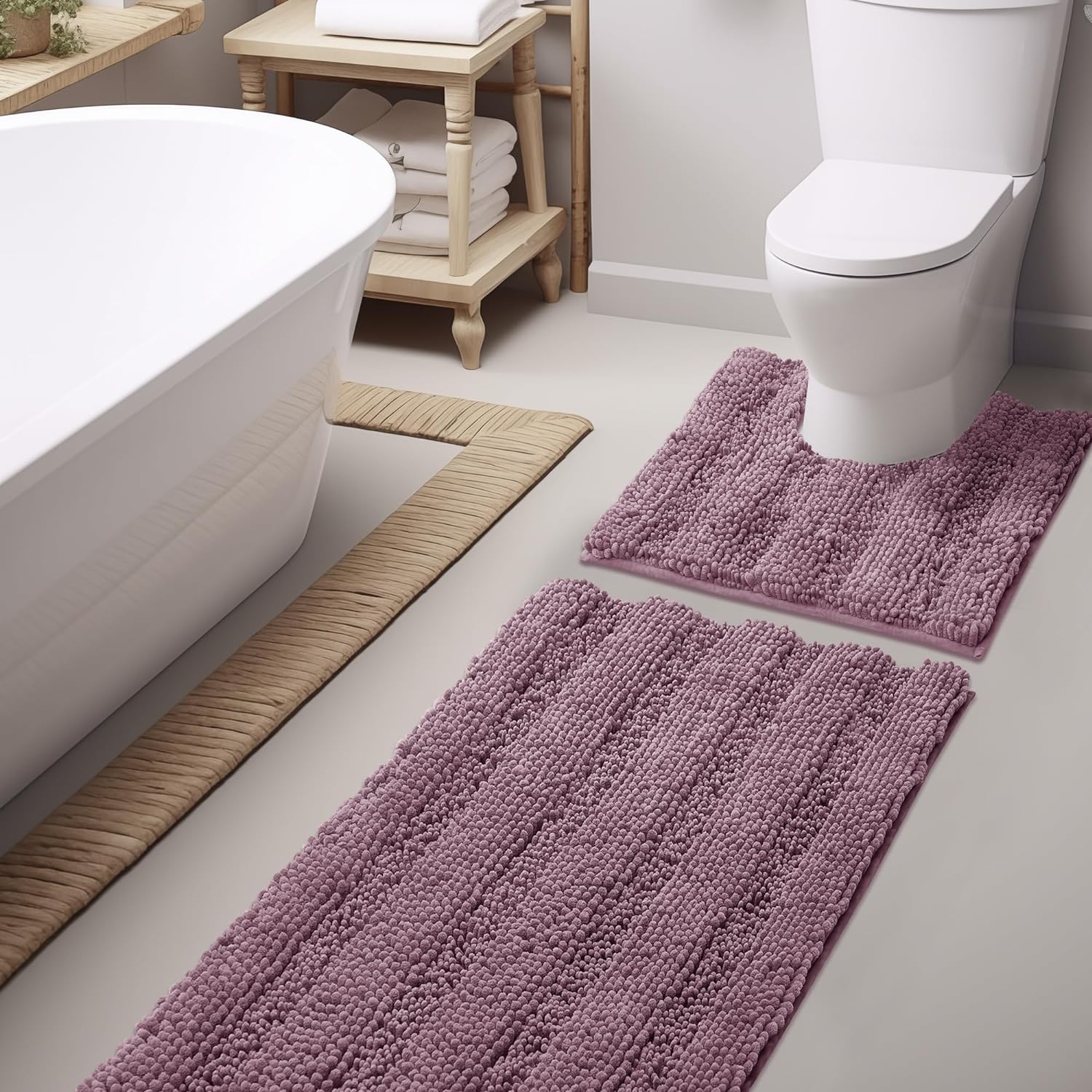 BXSM Purple Mauve Bath Rugs, Pack 247" x 24"/24" x 24" U, Ultra Thick