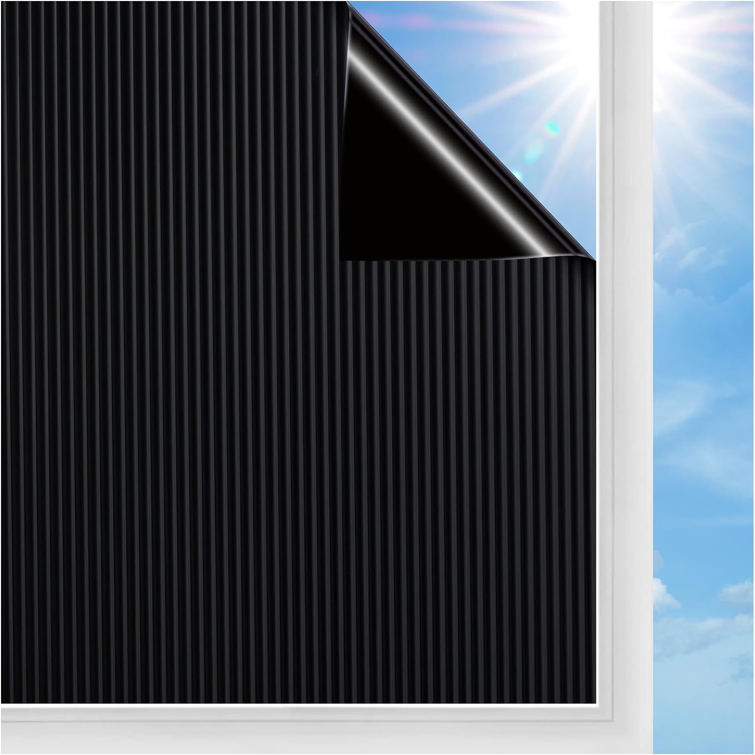 BXSM Reeded Blackout Window Film 100 Light Blocking Removable Sun Heat