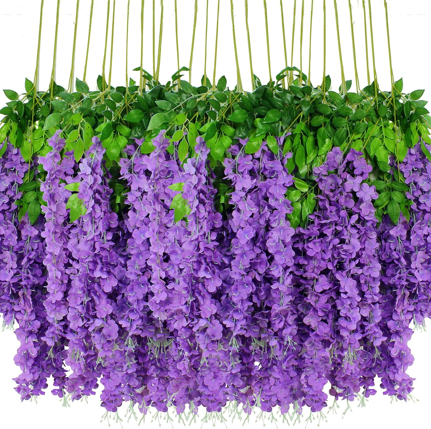 BXSM Wisteria Hanging Flowers 24 Pack Artificial Flowers Fake Wisteria Vine Rattan Hanging