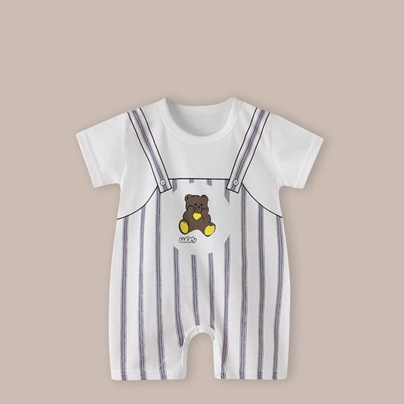 BXSRUTA Baby Girls Boys Short Sleeve Jumpsuit Romper 100 Percent Cotton Round Neck Printed Summer Outfit for Infant Toddler 0-24 Months
