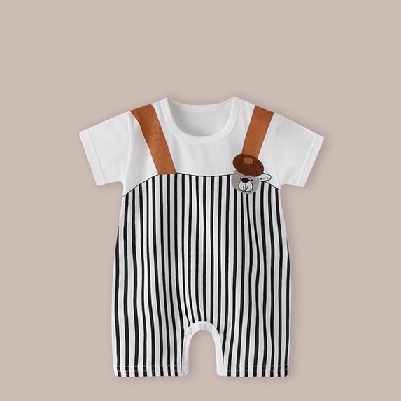 BXSRUTA Baby Girls Boys Short Sleeve Jumpsuit Romper 100 Percent Cotton Round Neck Printed Summer Outfit for Infant Toddler 0-24 Months