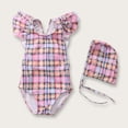 thumbnail image 1 of BXSRUTA Baby Girls Printed Bodysuit Swimsuit with Sun Hat Toddler UPF 50+ One Piece Rashguard Swimwear for Beach Pool, 1 of 6