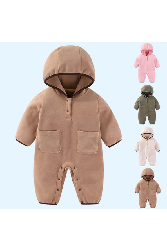 Baby Hooded Jumpsuit, Thick and Warm Long Sleeve Crawling Suit for Newborn to Toddler, Soft Breathable Polyester Spandex, Perfect for Daily Wear and Holiday