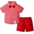 thumbnail image 1 of BXSRUTA Boys 1-5 Years 2 Piece Short Sleeve Collar Shirt with Bow Strap Shorts Set Casual Soft Breathable Toddler Outfit, 1 of 8