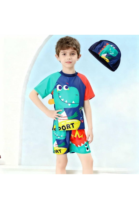Boys 2-12 Years Split Swimsuit UPF 50+ Sun Protective Short Sleeve Quick Dry Swimming Set Baby Diver Rash Guard Surfing 2 Piece Set