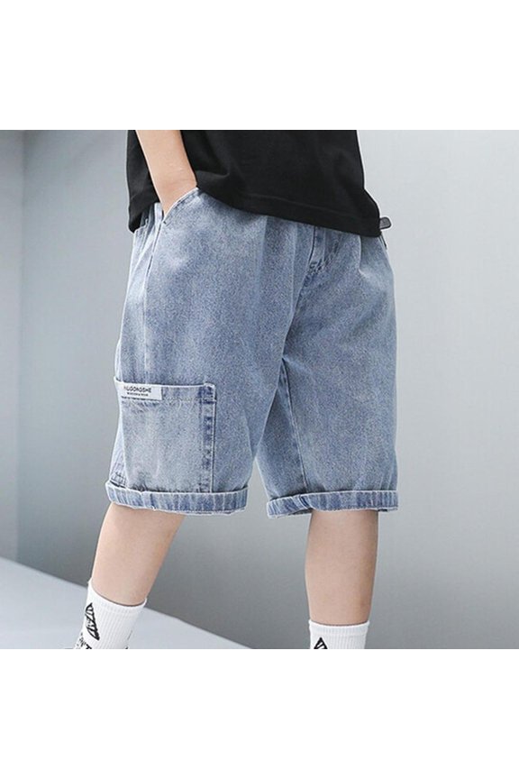 Boys Casual Denim Workwear Shorts Breathable Stretchy Elastic Waist Summer Outdoor Play Short Pants for Kids