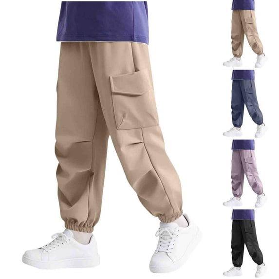 BXSRUTA Boys Girls Fleece Lined Jogger Pants Stretchy Casual Sweatpants for Outdoor Daily Wear Kids Athletic Harem Trousers