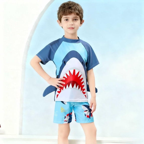 BXSRUTA Boys Girls Short Sleeve Swimsuits for Kids 2-12 Years UPF 50+ Sun Protection Rashguard Swimsuit Set Two Piece Diving Surfing Bathing Suit