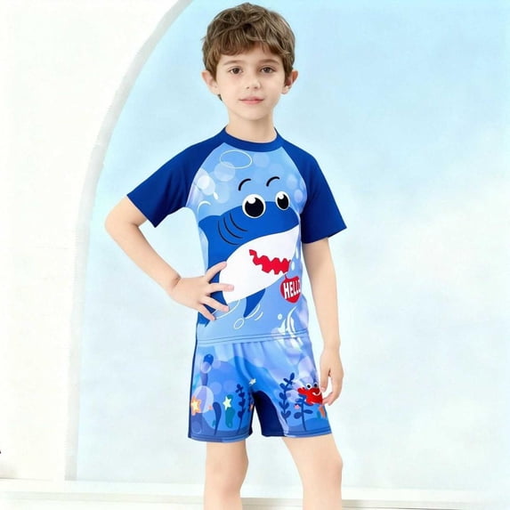 BXSRUTA Boys Girls Short Sleeve Swimsuits for Kids 2-12 Years UPF 50+ Sun Protection Rashguard Swimsuit Set Two Piece Diving Surfing Bathing Suit